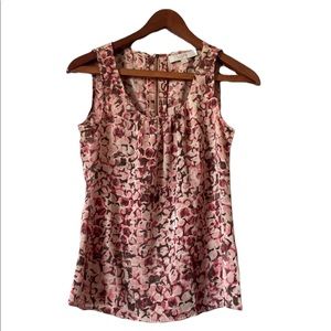 Loft Sleeveless Pink, Brown and Cream Patterned Top